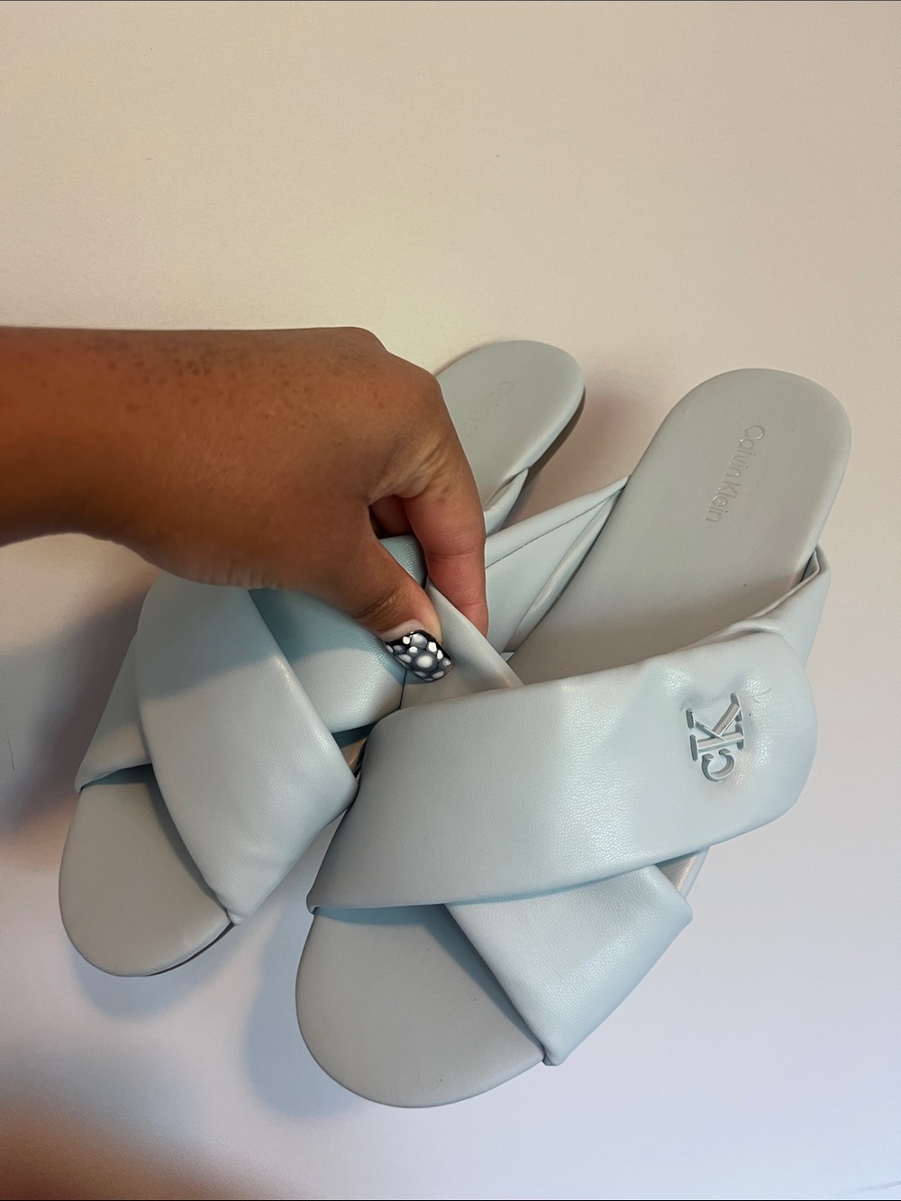 Calvin Klein Pale Blue Padded Crossband Slide Sandals
